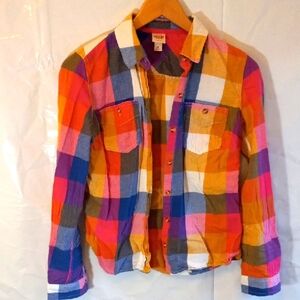 Size S Multi Colored Plaid Long Sleeve Button-Up Shirt By Mossimo Supply Co